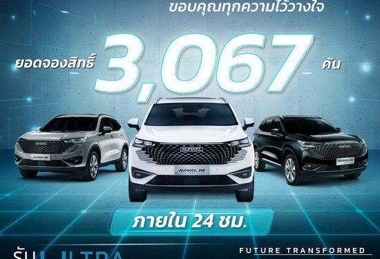 เกรท วอลล์ มอเตอร์ ขอบคุณการตอบรับอย่างล้นหลามของแฟนๆ ชาวไทย กับยอดจองสิทธิ์เพื่อซื้อ All New HAVAL H6 Plug-in Hybrid SUV สูงถึง 3,067 คันใน 24 ชั่วโมง!